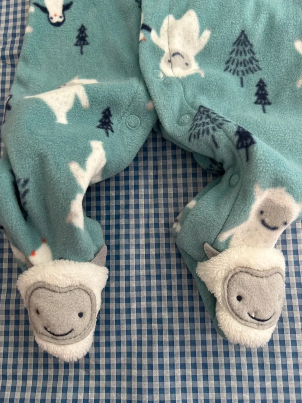 Carter's Teal Fleece Polar Bear & Penguin Footed One-Piece PREEMIE